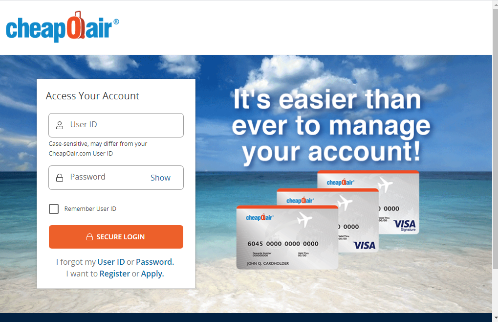 cheapoair credit card login page